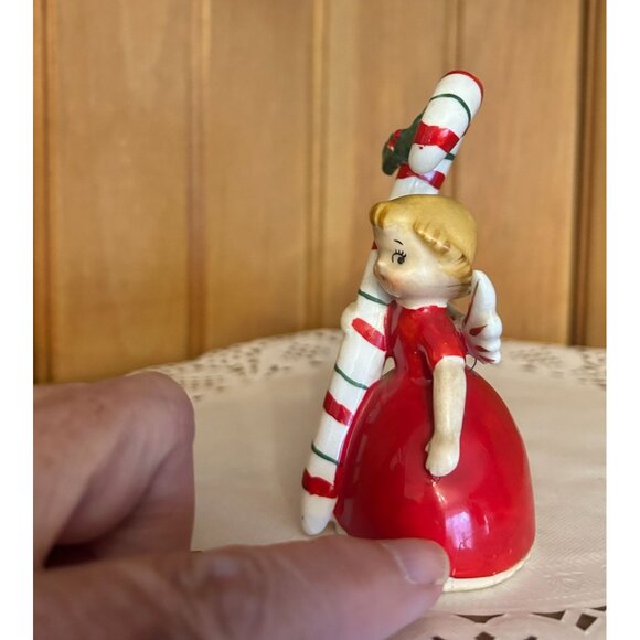Vintage Napco Christmas Figurine Ceramic Angel Bell Candy Cane Girl - Picture 8 of 10